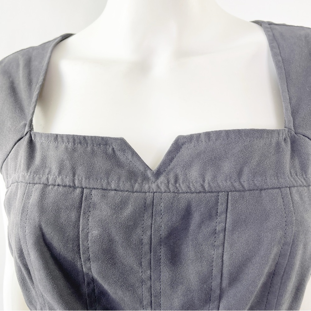 Nanette Lepore Gray Faux Suede Sleeveless Belted A-Line Dress Size 8 - Picture 5 of 12